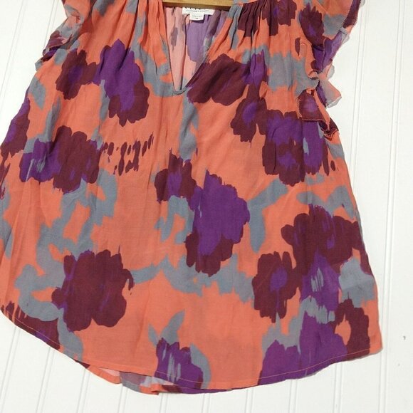 Velvet Graham & Spencer Alva Top Size XS Coral Pink Watercolor Flutter Sleeve - Picture 6 of 10